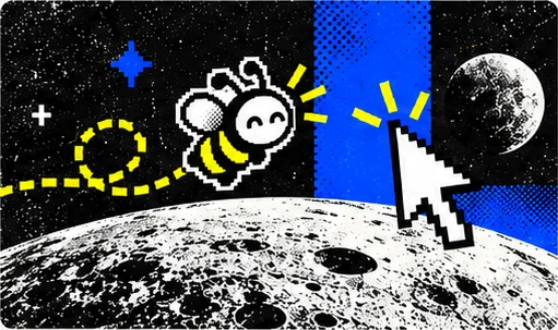 Pixel bee and cursor above the moon
